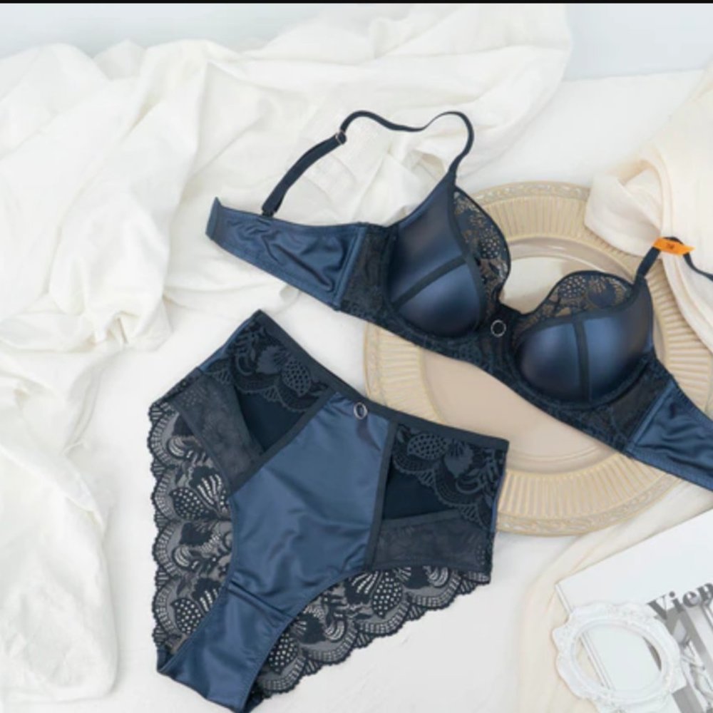 Blue Faux Leather Sexy Lingerie Bra Only - Small